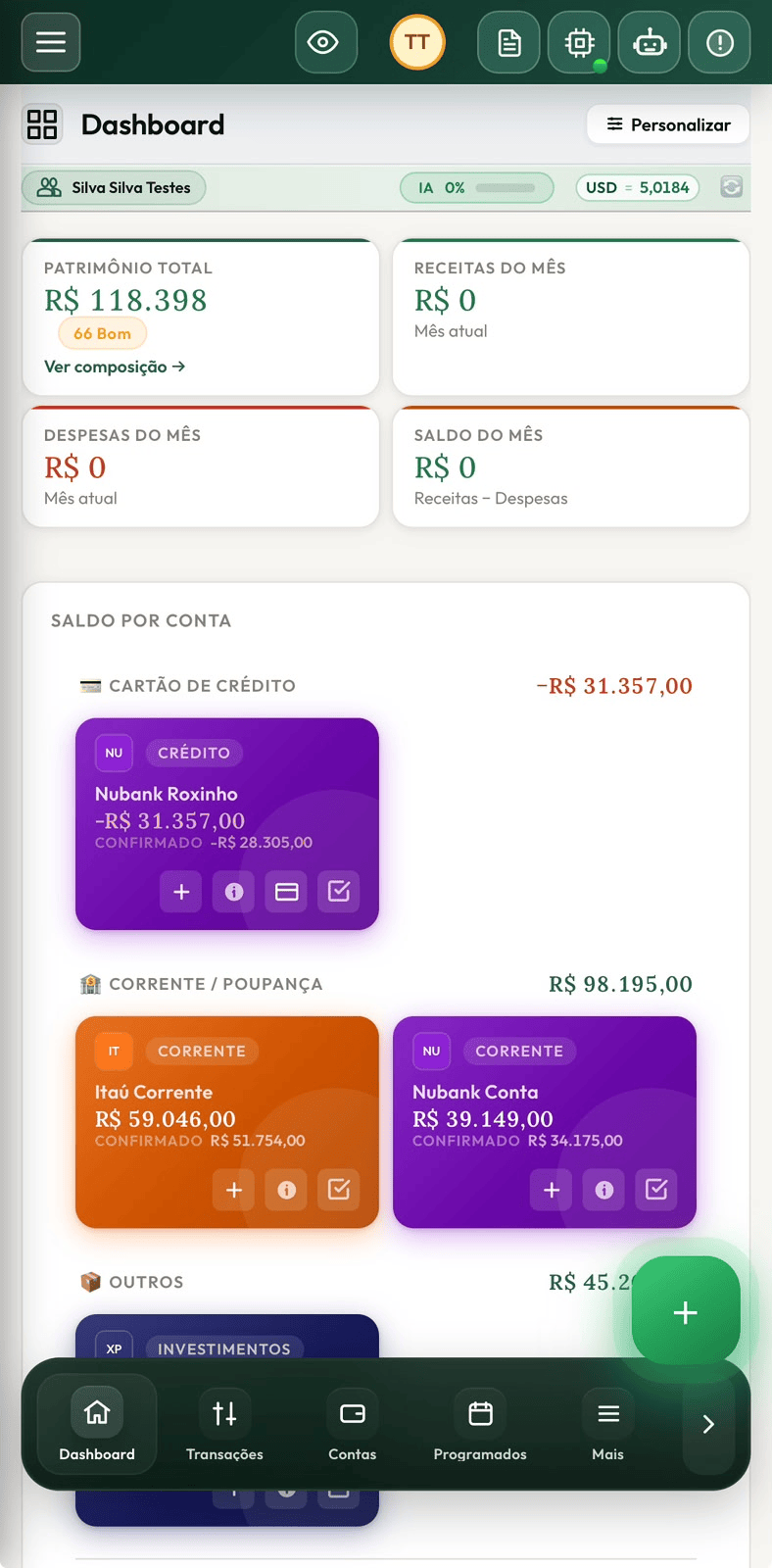 Dashboard do Family FinTrack