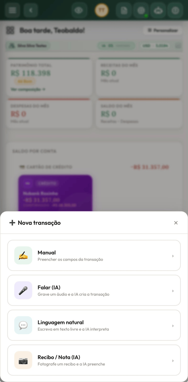 Nova transação com IA