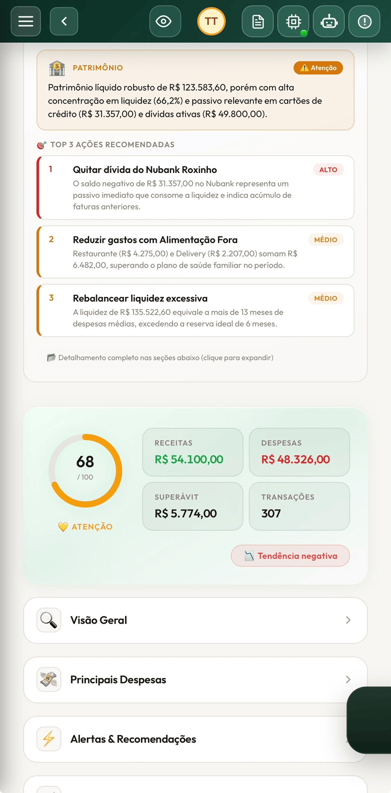 AI Insights — análise financeira com IA