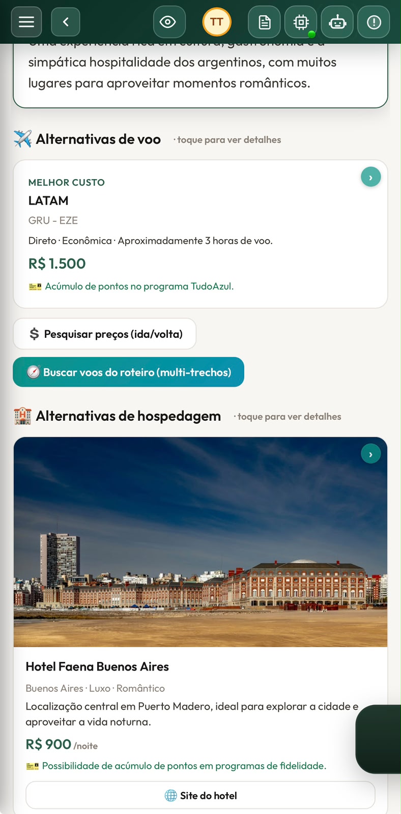 Alternativas de voos e hospedagem