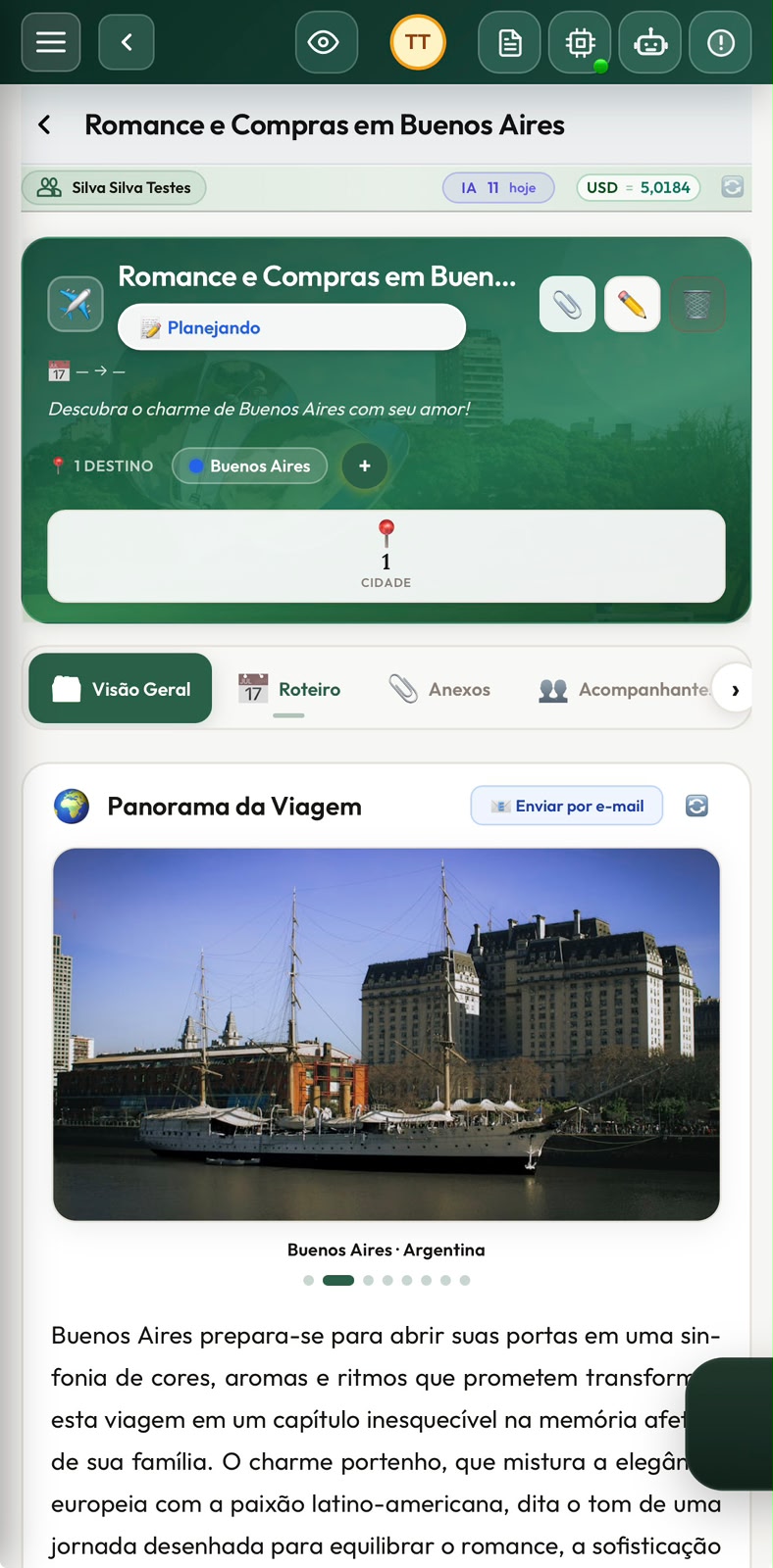 Panorama da viagem