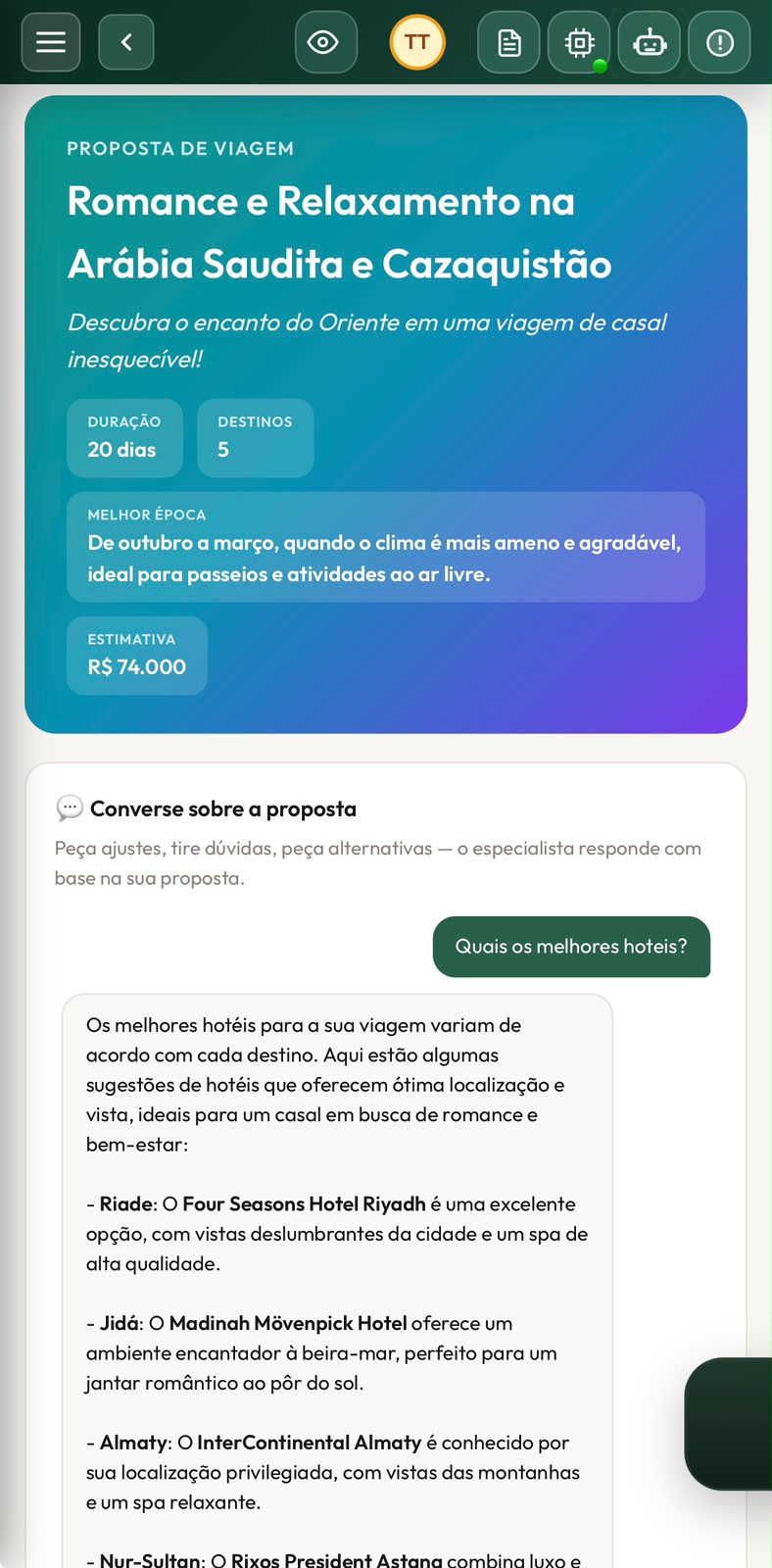 Chat para tirar dúvidas e ajustar o roteiro